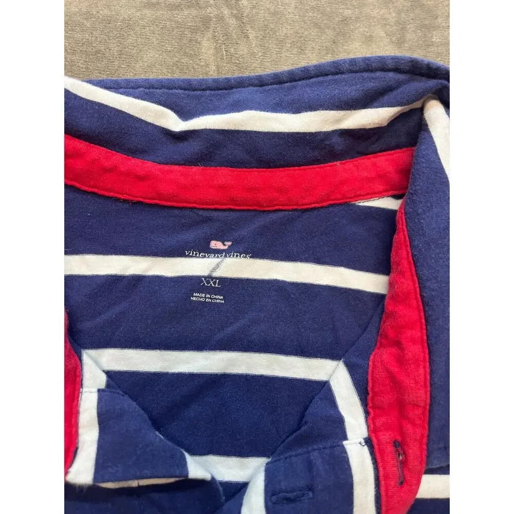 Vineyard‎ Vines Polo Shirt Men's 2XL Blue White Striped Stretch Golf